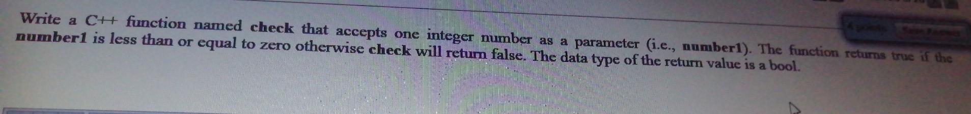 Write a CH function named check that accepts one integer number