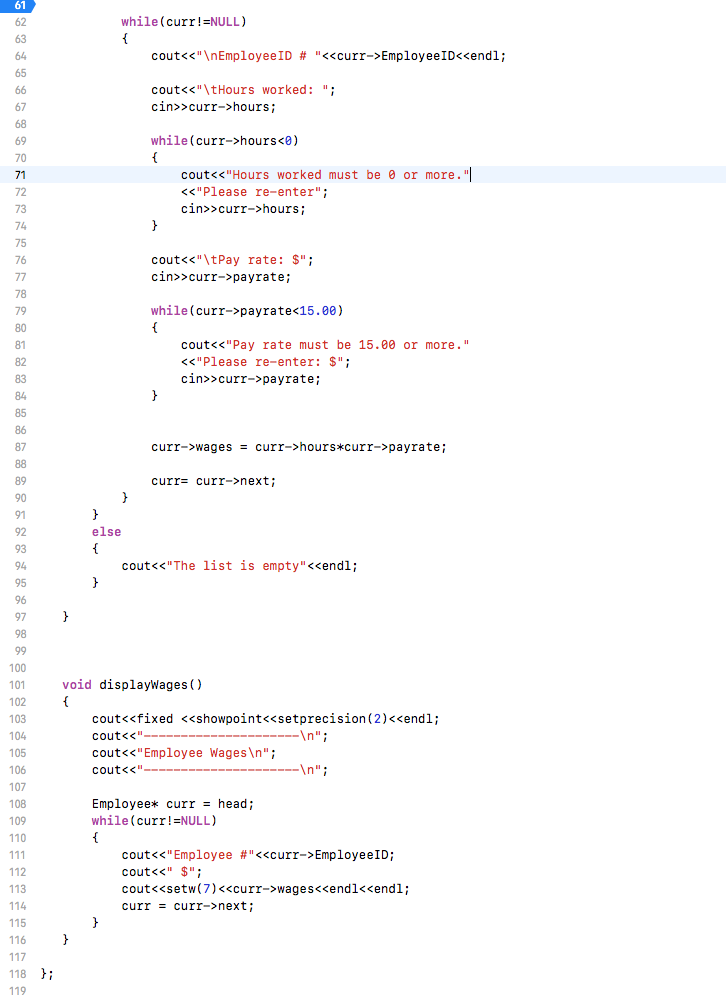 6 7 public: 8 long int Employee ID; 9 int hours; 10