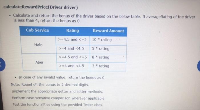 //Implement your code here } class Driver { private String driverName; private