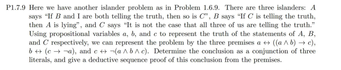  P1.7.9 Here we have another islander problem as in Problem 1.6.9.