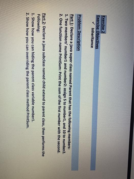  Exercise 2 Exercise Obiectives Inheritance Problem Description Part 1: Declare a