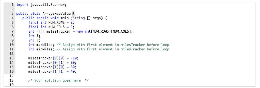 Find the maximum value and minimum value in milesTracker. Assign the maximum