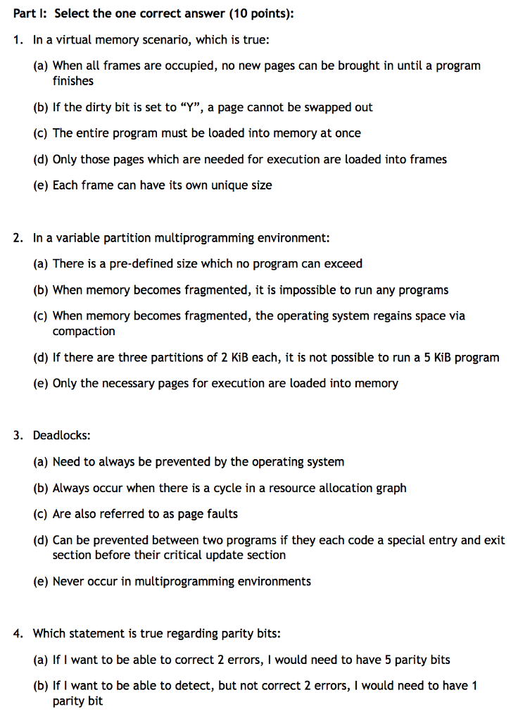  Part I: Select the one correct answer (10 points): 1. In