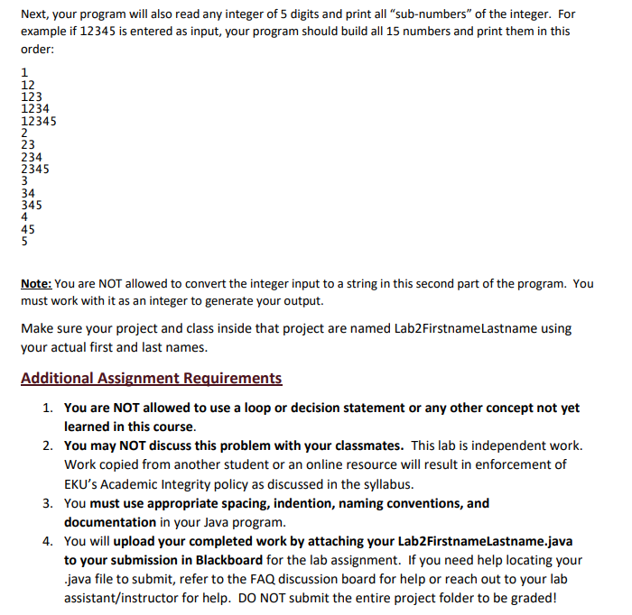 prints all substrings of the string. Your program should contain 15 output