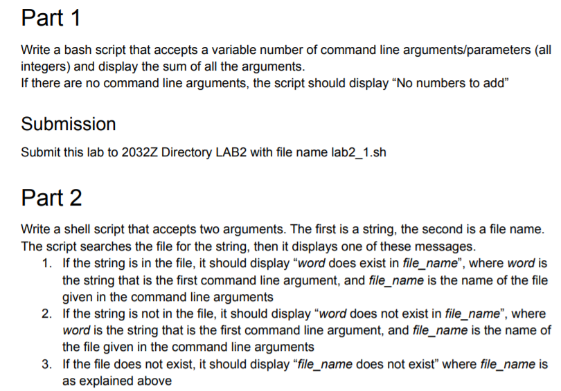  Part 1 Write a bash script that accepts a variable number