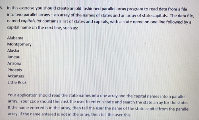 the chapter 6 on Arrays. In this exercise you should create parallel