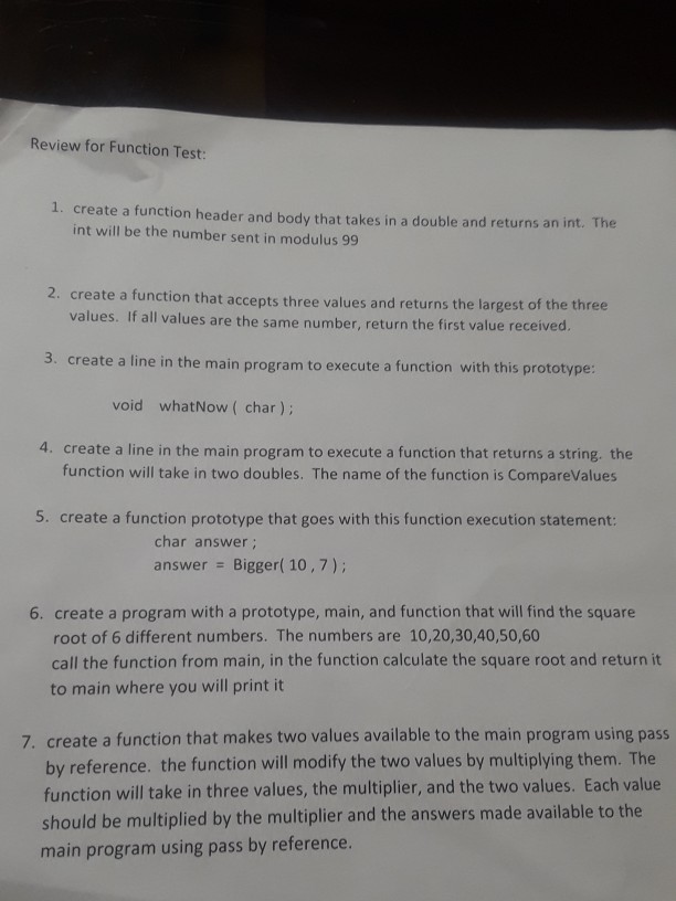 1 and 2 Review for Function Test 1. create a function
