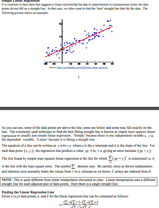  Simple Linear kegression It is common to have data that suggests