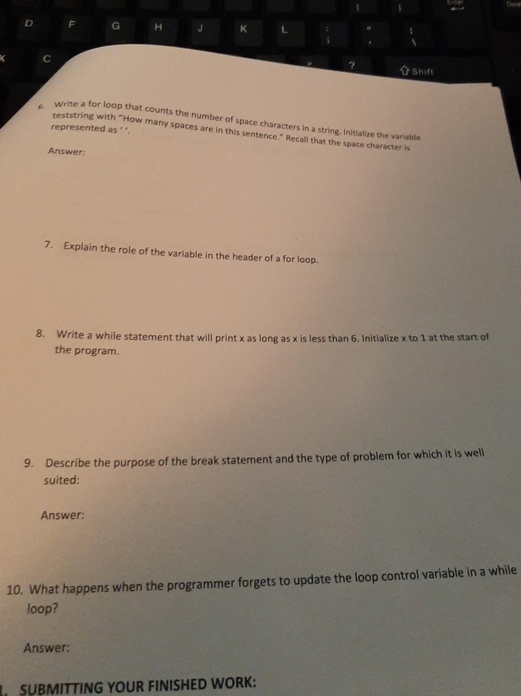  G H K C Shift Write a for loop that counts