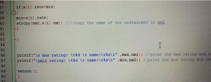 name of the restaurant and a rating on a scale of 1