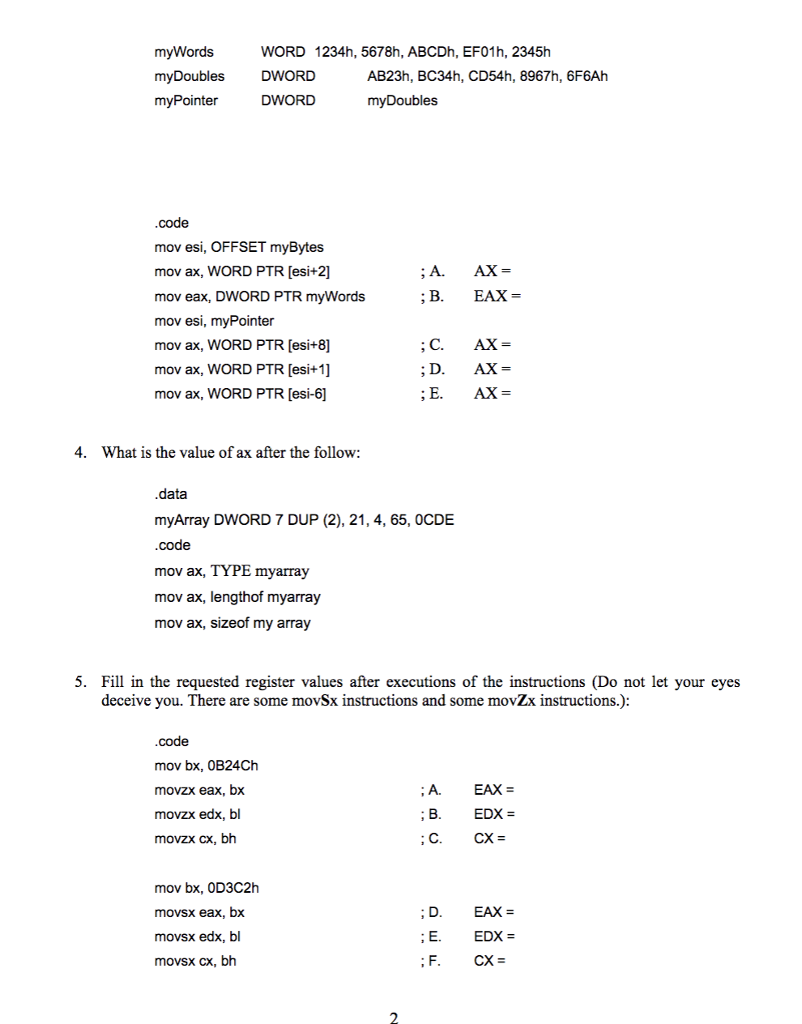 of EAX and sign flag after the following lines execute? Mov eax,