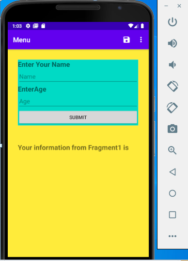  Android - Java In this Emulator you have fragment with blue