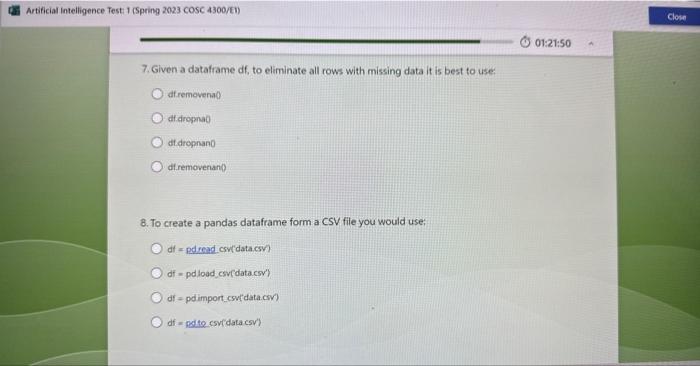  7. Given a dataframe df, to eliminate all rows with missing