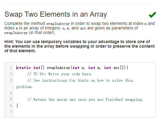 Java plz!!!!! Java!!!!! Java!!!!! Swap Two Elements in an Array Complete the