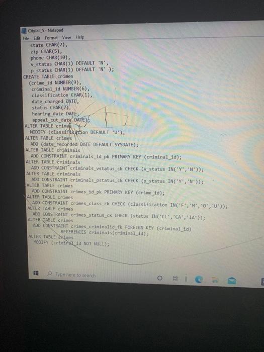 table listed. The listing indicates DEFAULT column values when applicable. The listing