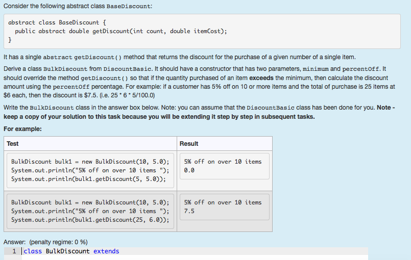 java question 1 Consider the following abstract class BaseDiscount: abstract class BaseDiscount