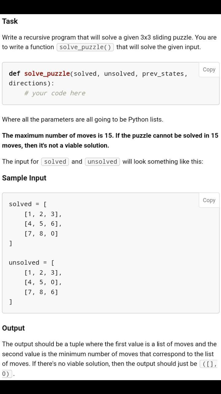 Task Write a recursive program that will solve a given 3x3