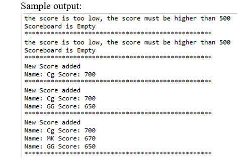 Write a Java program to store a sequence of high score entries