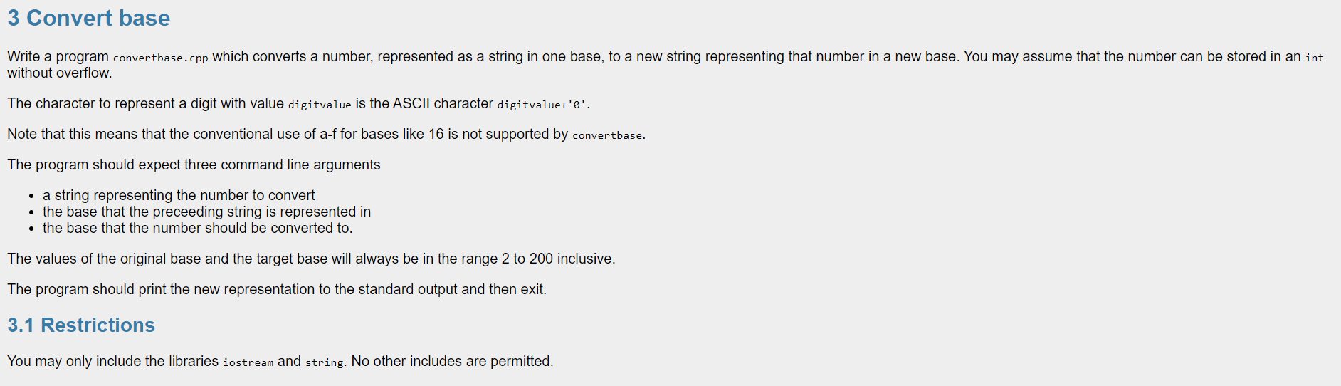  3 Convert base Write a program convertbase.cpp which converts a number,