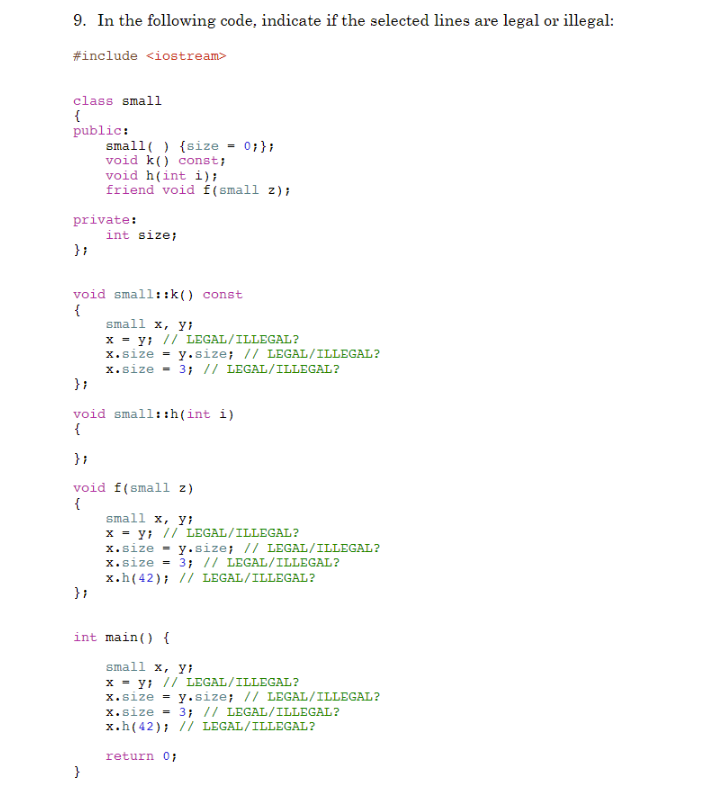  9. In the following code, indicate if the selected lines are