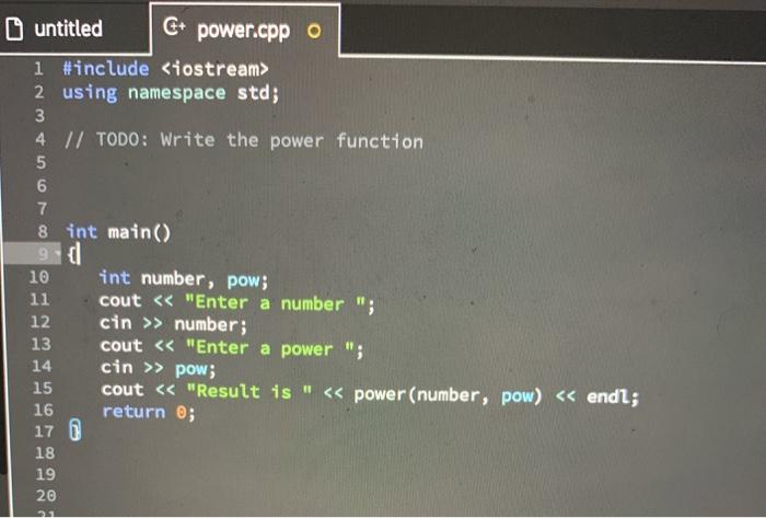 How to write the power function so this program is compliable? untitled