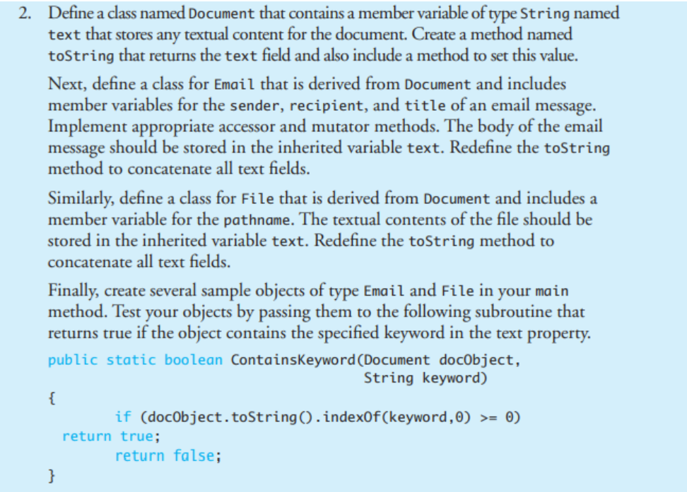 Please help Need ASAP JAVA Define a class named Document that contains