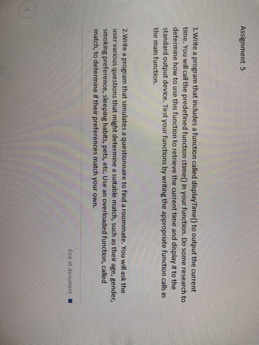  Write a program that includes a function called displayTime() to output
