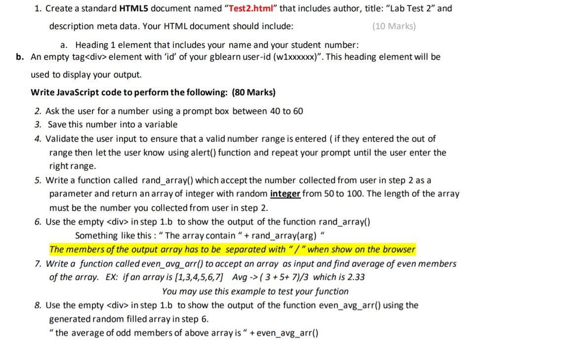  undefined 1. Create a standard HTML5 document named "Test2.html" that includes