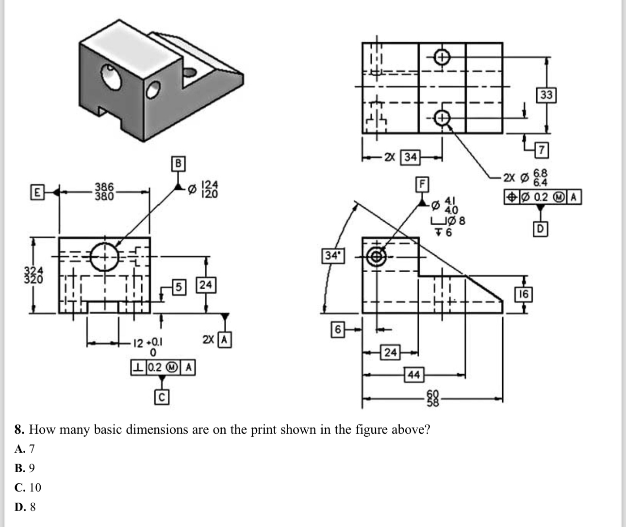  R 8. How many basic dimensions are on the print shown
