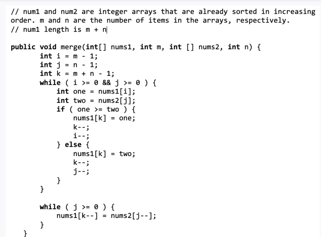 provide! Q2 Arrays 10 Points The recitation problem Merge Two Sorted Arrays