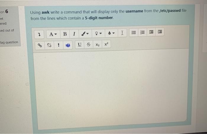  on 6 Using awk write a command that will display only