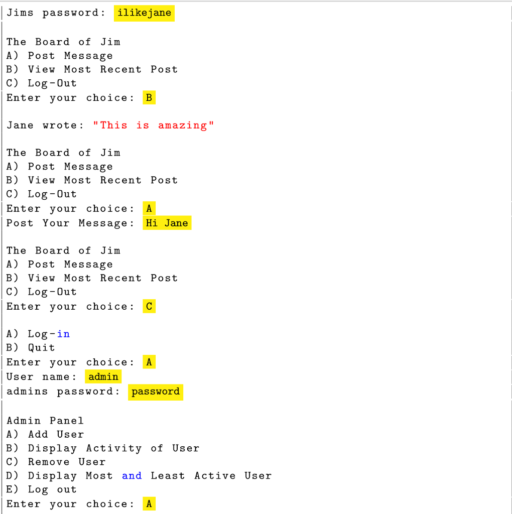 program that keeps track of user's activity. There is three menus to