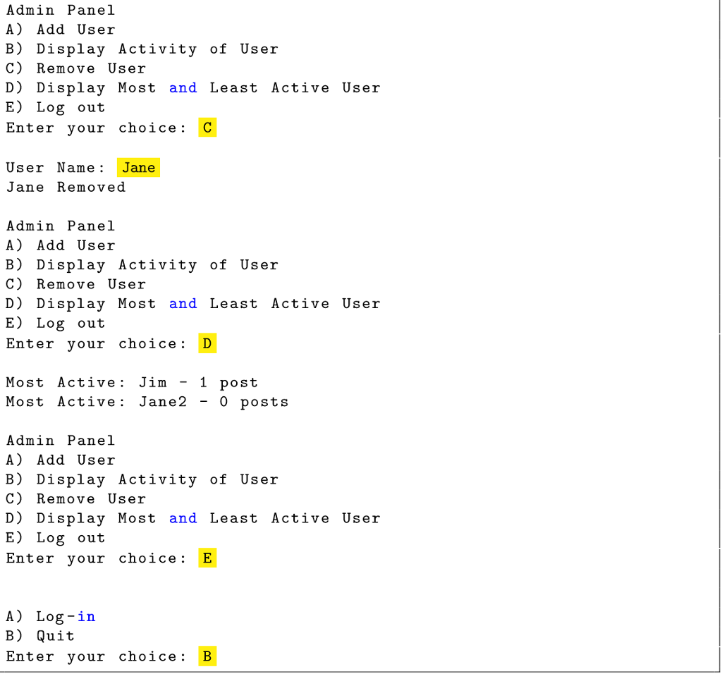 user password combo, if valid log in to User Menu or Admin