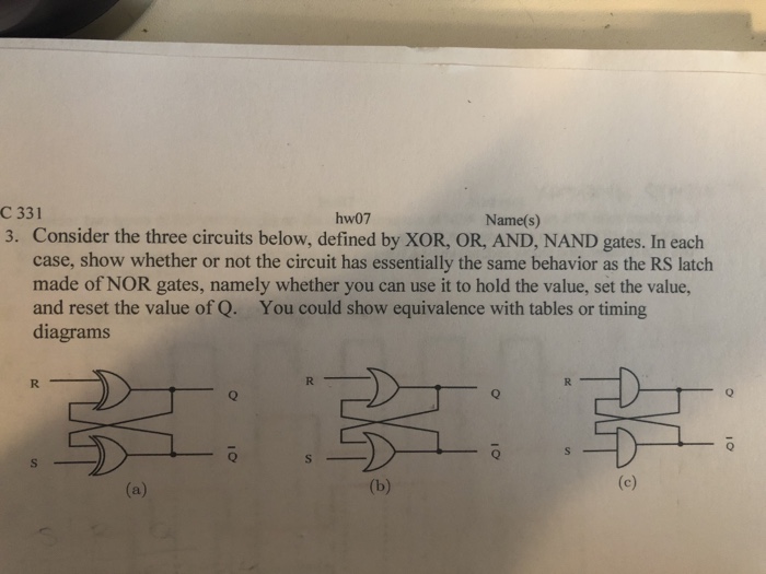  331 hw07 Name(s) 3. Consider the three circuits below, defined by
