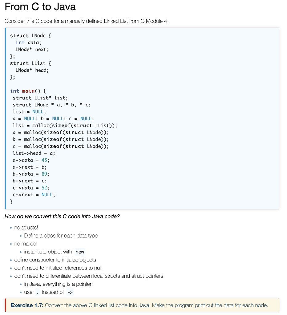 Exercise 1.7: JAVA: Convert the following C code to Java (code pasted