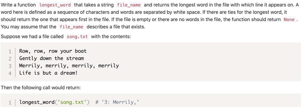 python Write a function longest_word that takes a string file_name and returns