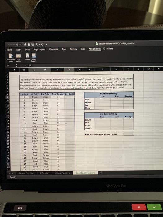in eo * logicandreference.uo Dodynnarshall Data Review View Assignment Assignment Tasks Conditional