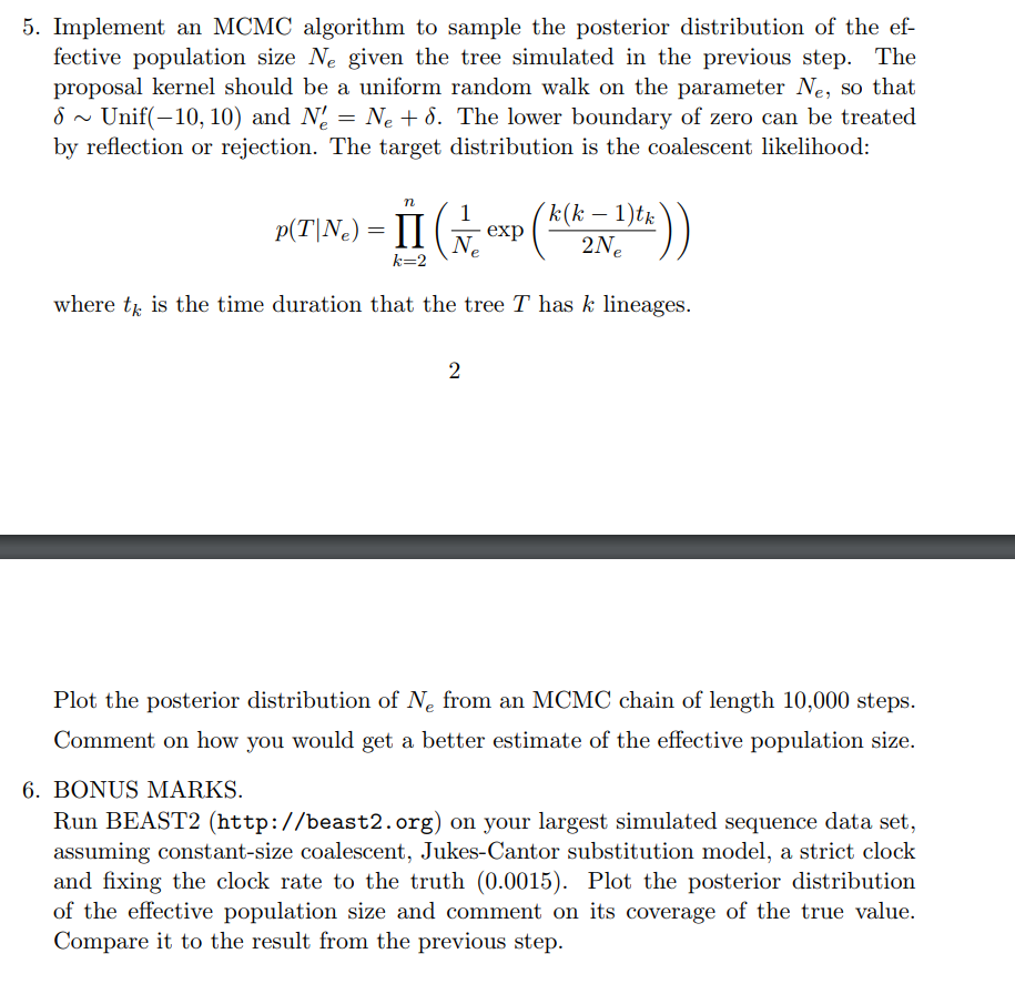  BONUS Question 6. MCMC algorithm 5. Implement an MCMC algorithm to