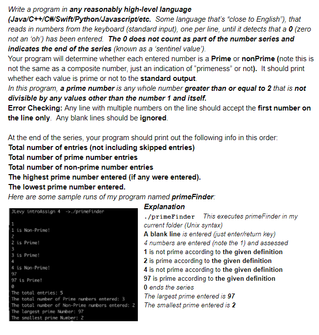  in C language only Write a program in any reasonably high-level