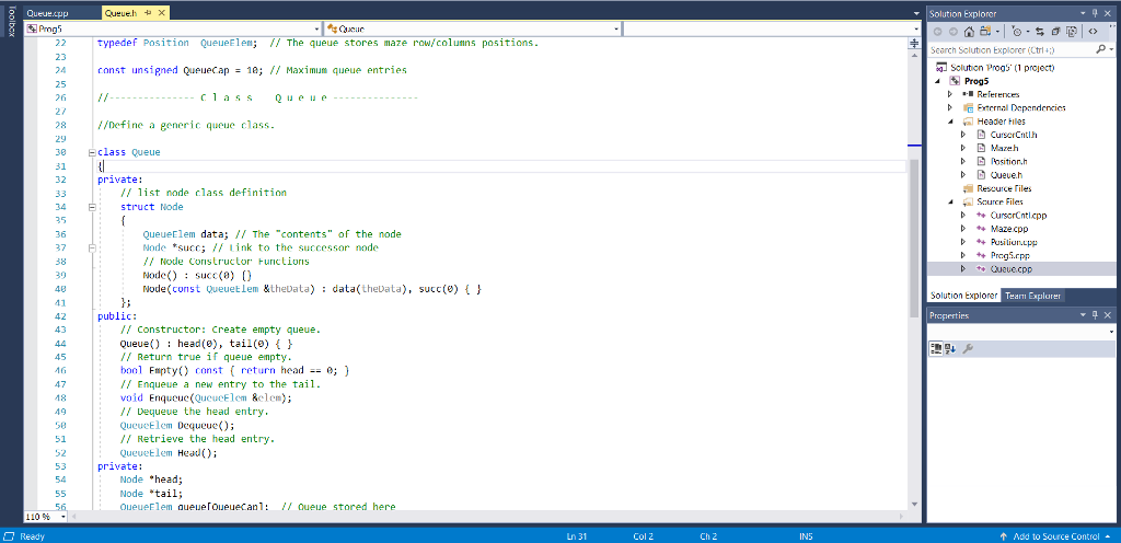 C++ programming Visual studio (software used) in this Queue.cpp part. (hit: inside