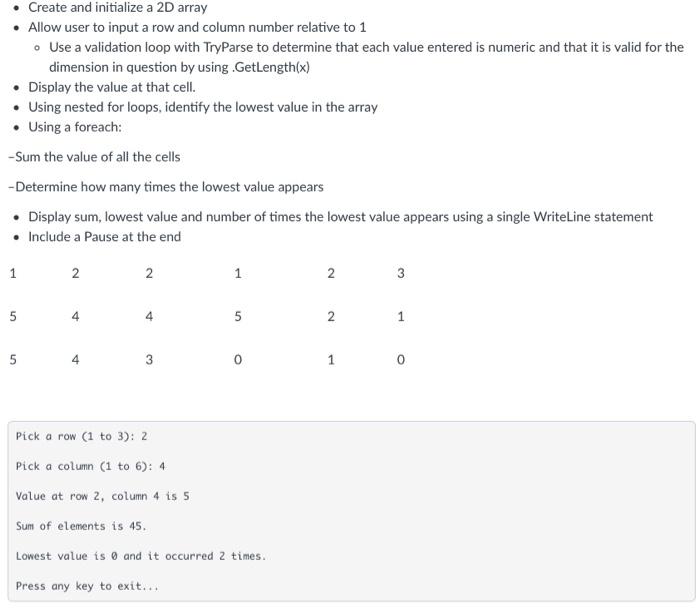 C# write a 2D array code Create and initialize a 2D array