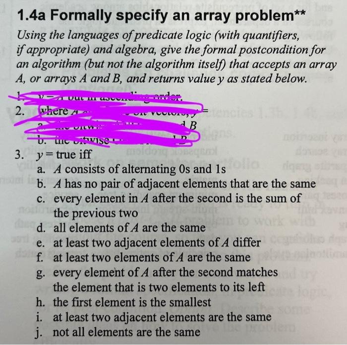  1.4a Formally specify an array problem** Using the languages of predicate