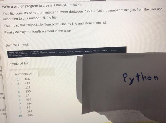  Write a python program to create > This file consists of