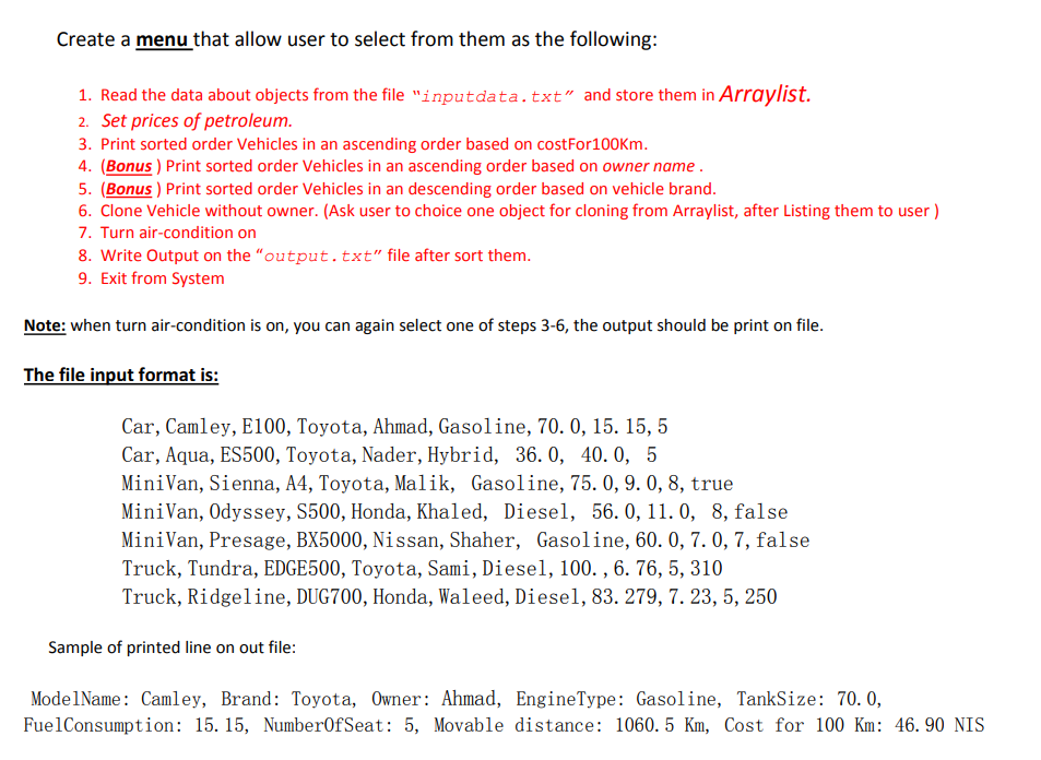 SPECIAL!! [Question] Designing Vehicle class and Its Sub-classes There are several Vehicles