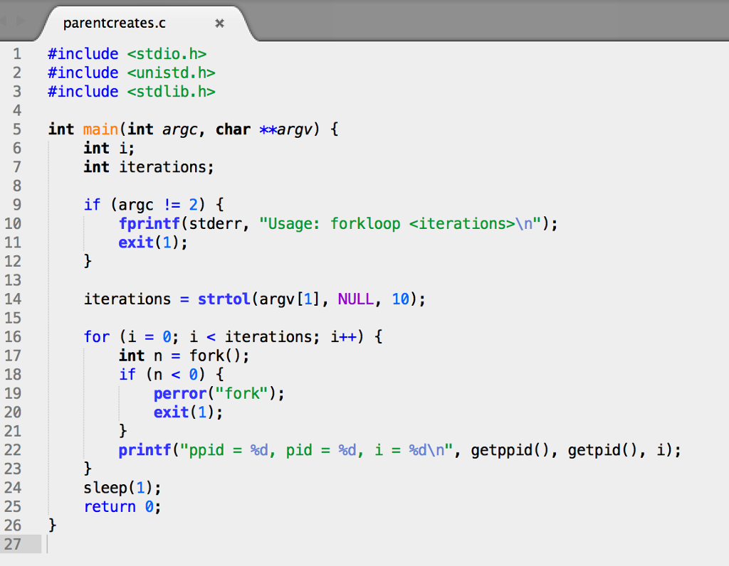 Create a copy of called childcreates.c. Modify the C program so that