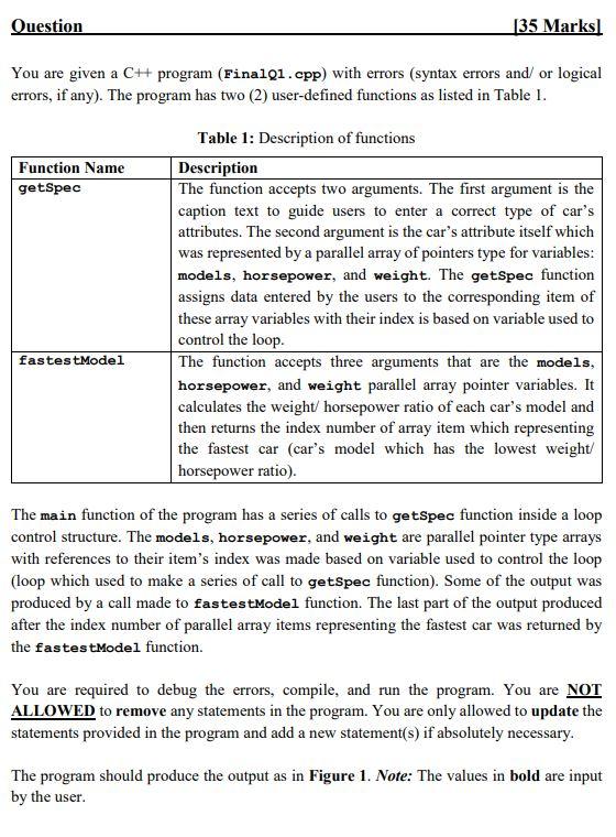  Question 135 Marks You are given a CH program (Fina101.cpp) with