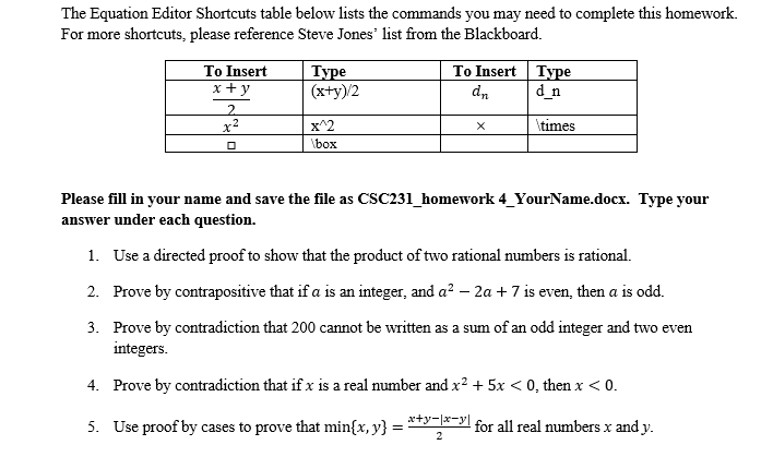  Please solve everything The Equation Editor Shortcuts table below lists the