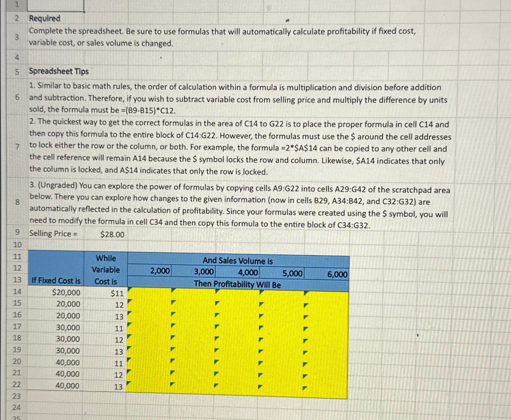  2 Required 3 Complete the spreadsheet. Be sure to use formulas