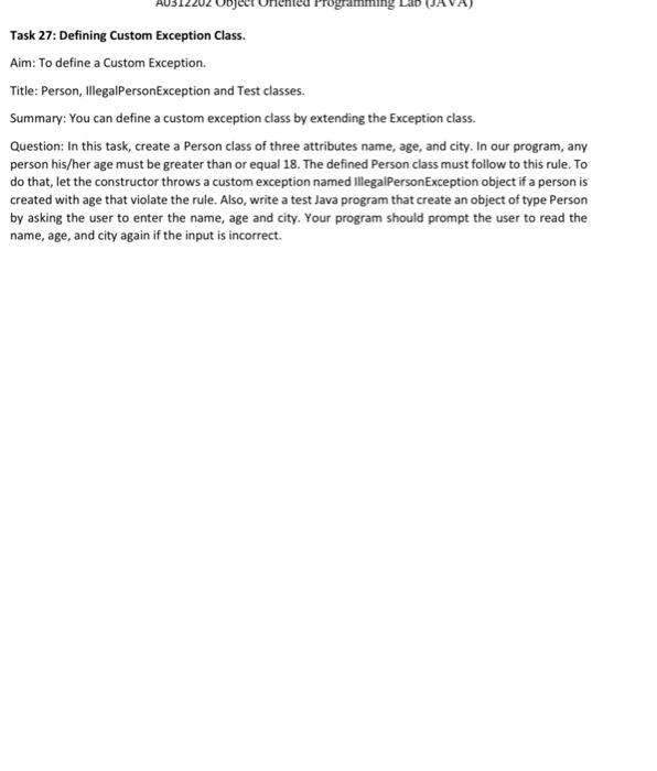  ramm Task 27: Defining Custom Exception Class. Aim: To define a