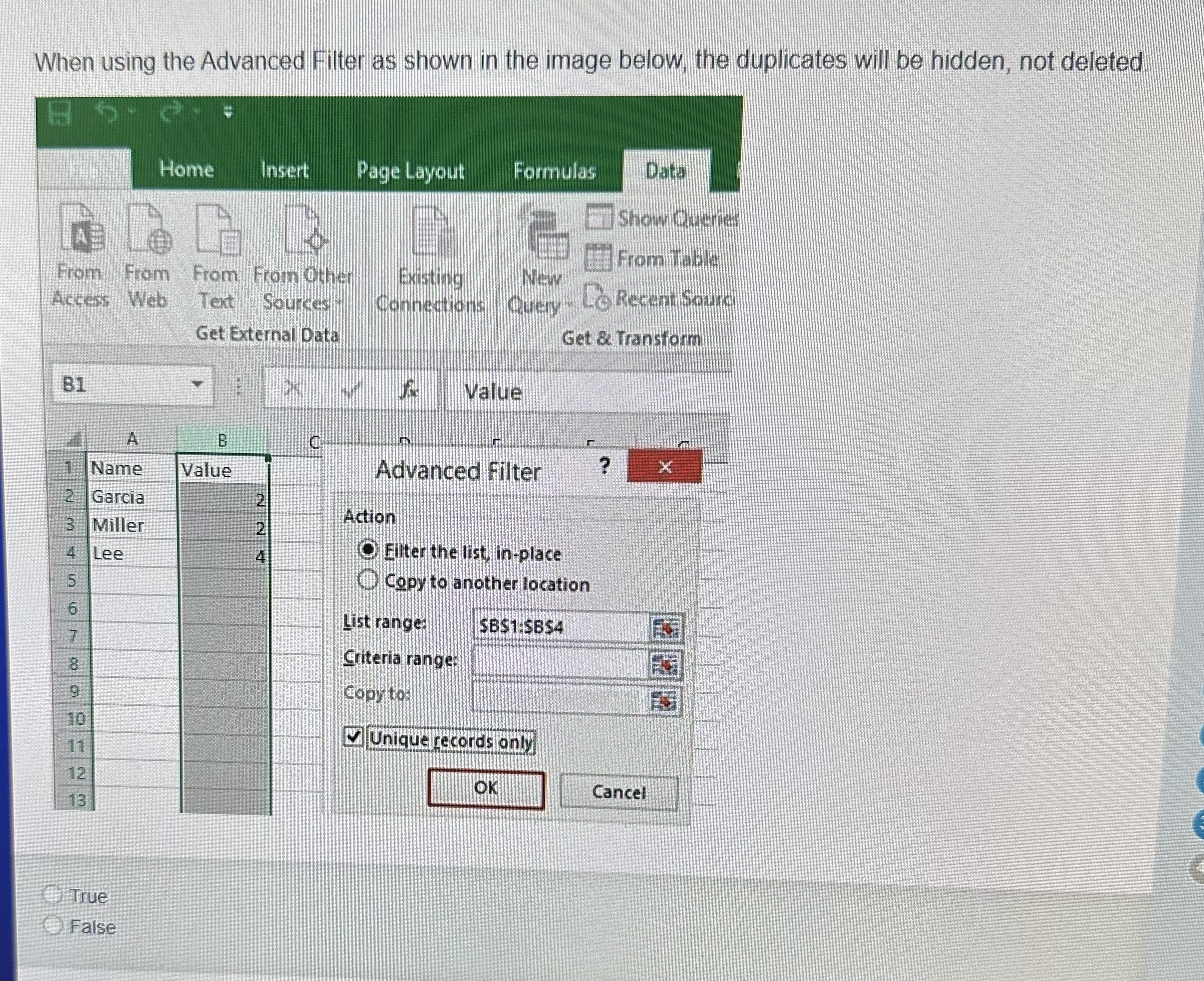  When using the Advanced Filter as shown in the image below,
